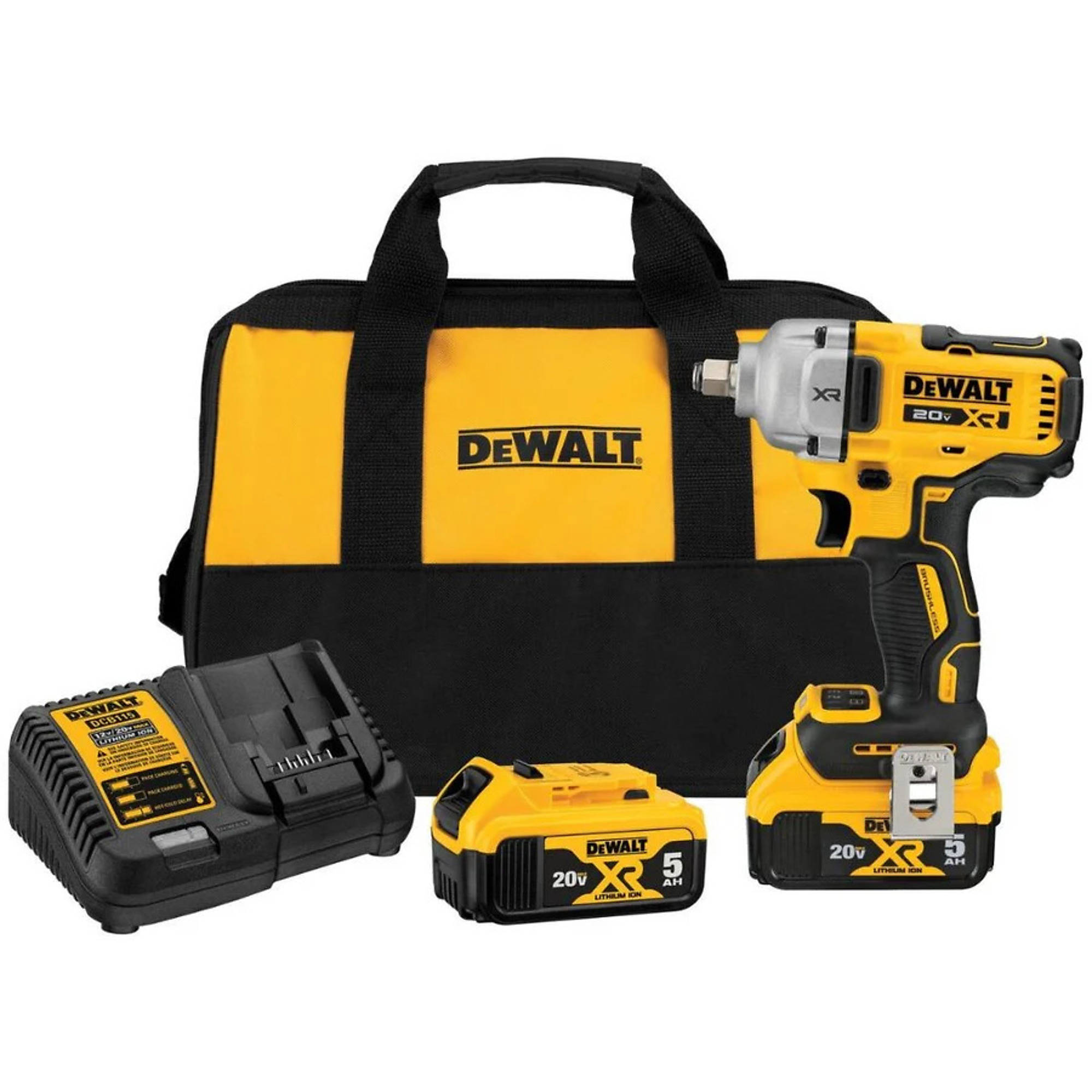 DeWalt 20V MAX XR Mid-Range Impact Wrench Kit — 1/2in., 600 Ft.-Lbs. Fastening Torque, 800 Ft.-Lbs. Breakaway Torque, 4 Speed Settings, LED Work Light, Model# DWTDCF891GP2